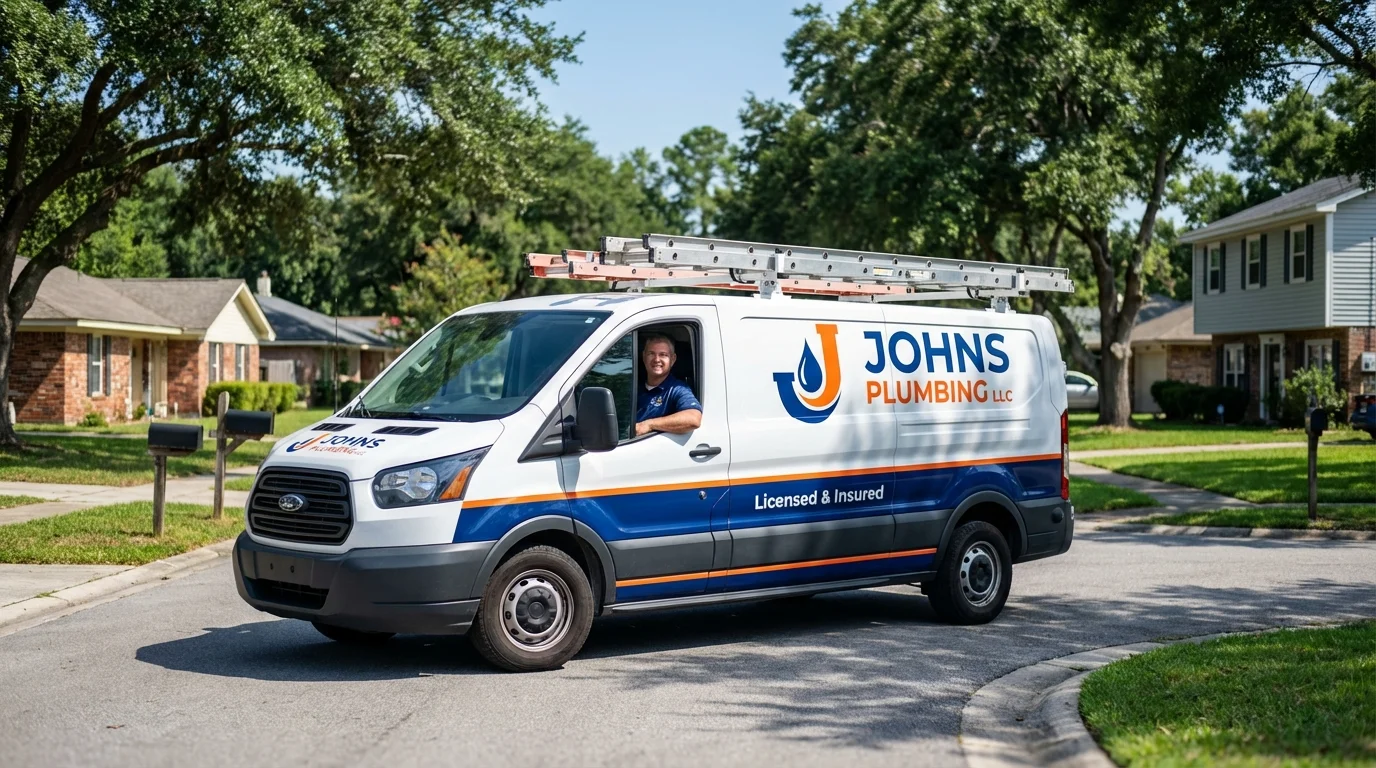 Johns Plumbing LLC service van in Trinity, TX