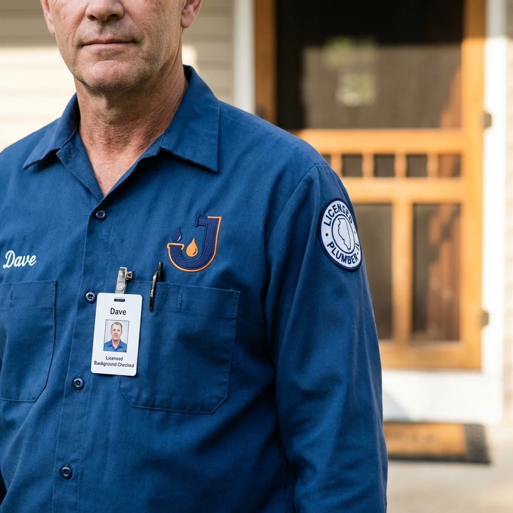 Licensed plumber showing ID badge in Trinity, TX
