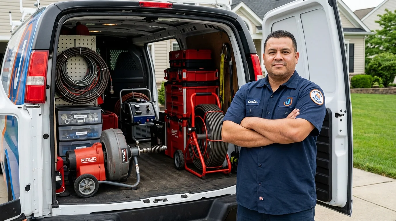 Professional drain cleaning equipment and Johns Plumbing LLC plumber in Trinity