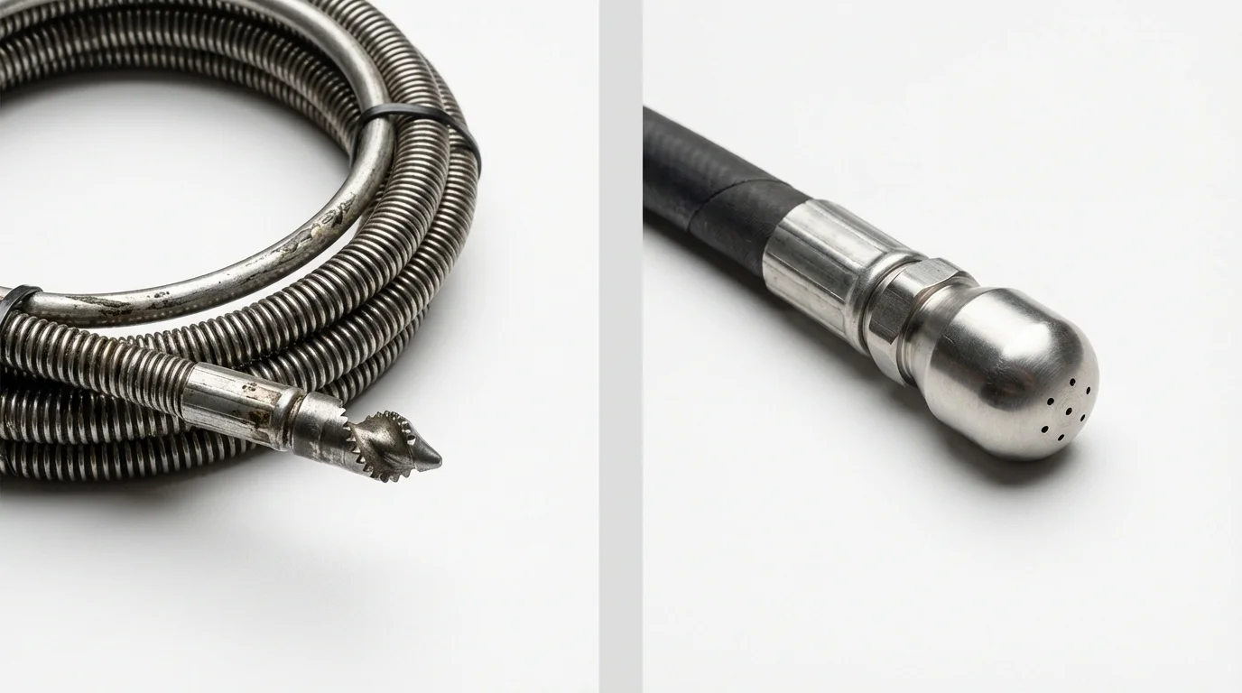 Drain snake cable and hydro jetting nozzle used for drain cleaning in Trinity, TX
