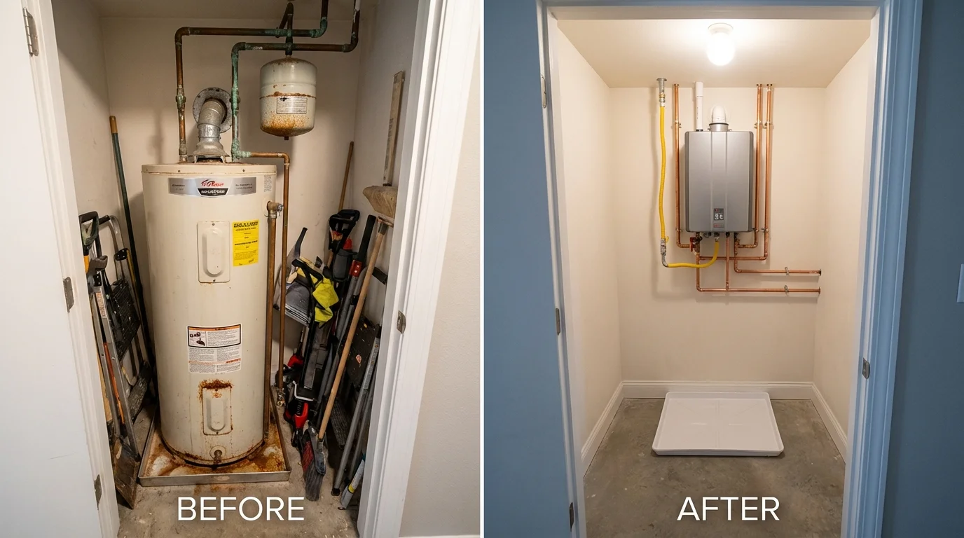 Tank water heater versus wall-mounted tankless unit comparison for Trinity, TX homeowners